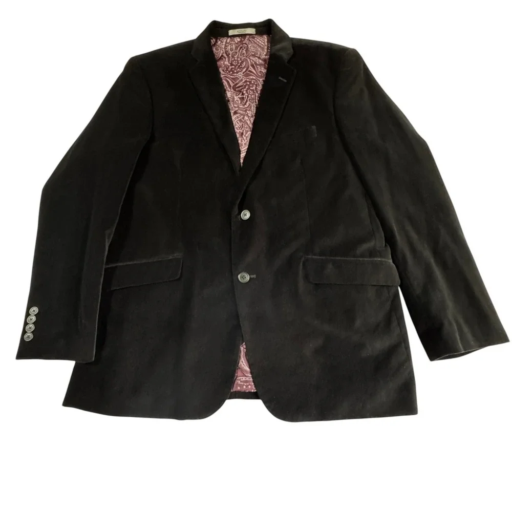 Adolfo Black Velvet Blazer Mens 44R Sport Coat Paisley Lining Gothic Victorian